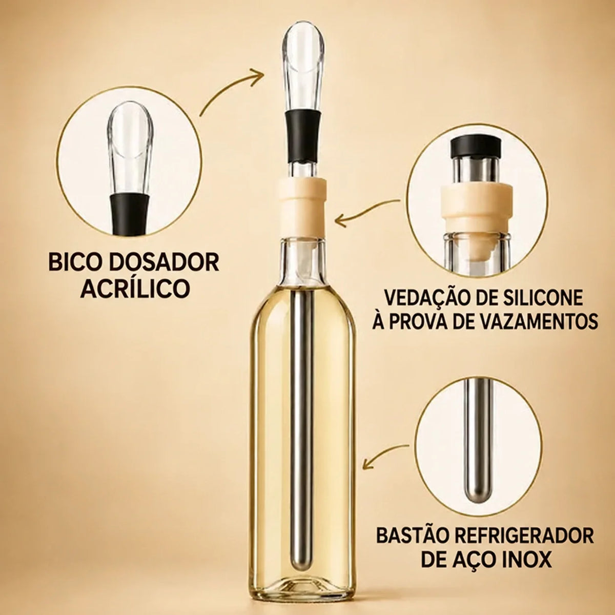 Bastão Refrigerador de Vinho em Aço Inox