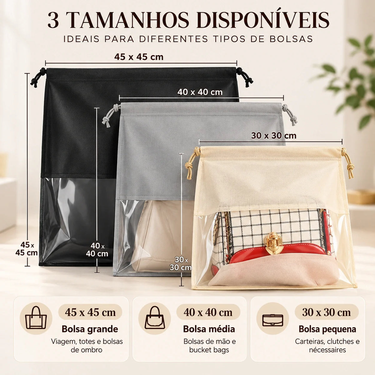 Kit Sacos Protetores com Visor Transparente