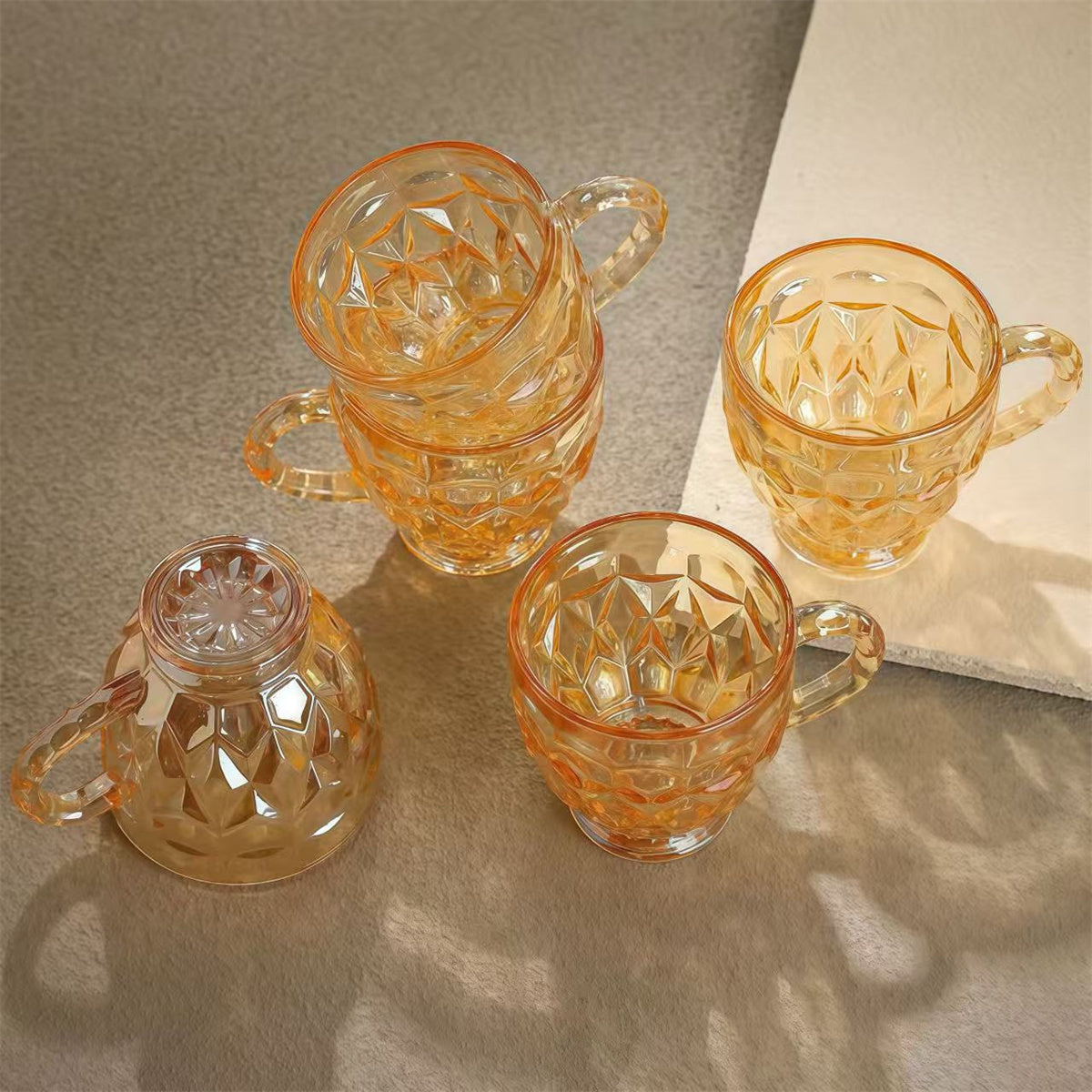 Conjunto de Xícaras Âmbar Luxo Cristal Dourado 260ml