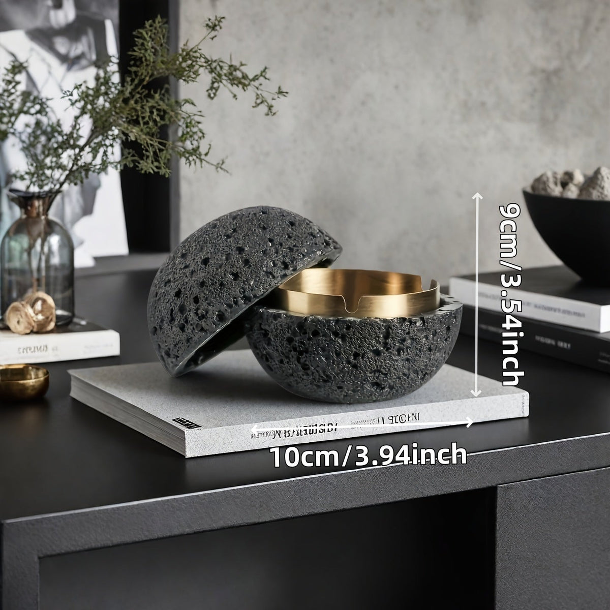Cinzeiro Minimalista de Concreto com Tigela de Aço Inoxidável
