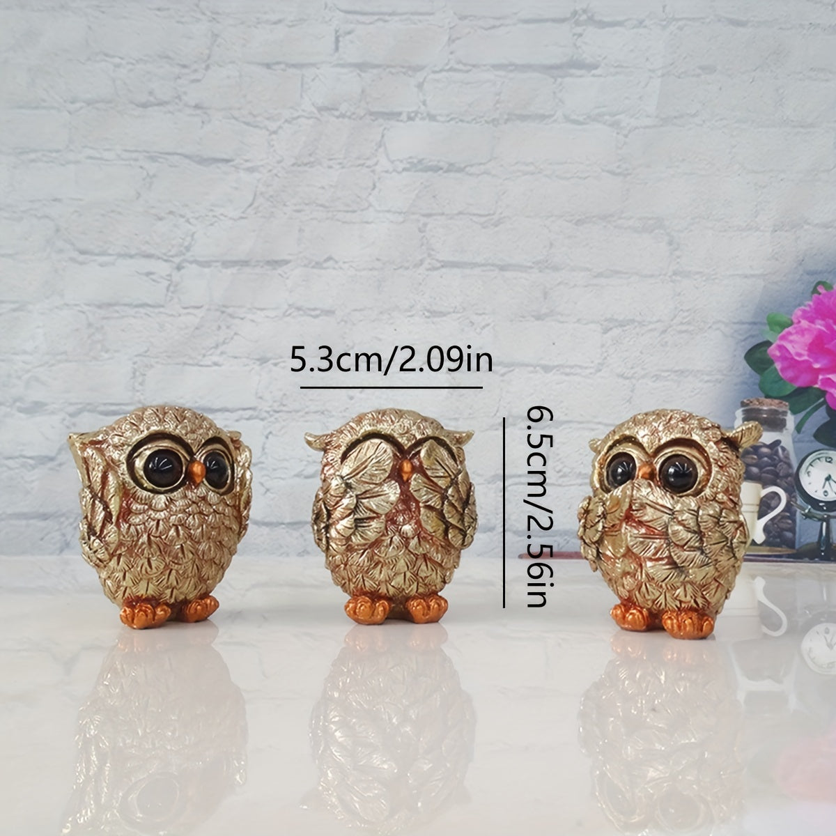 Estatuetas Decorativas de Coruja 'Não Veja, Não Ouça, Não Fale'