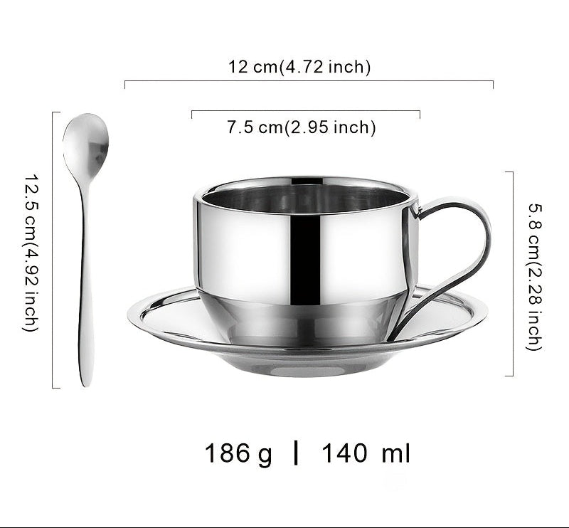 Conjunto de 3 Xícaras de Café em Aço Inoxidável 304 com Isolamento Duplo