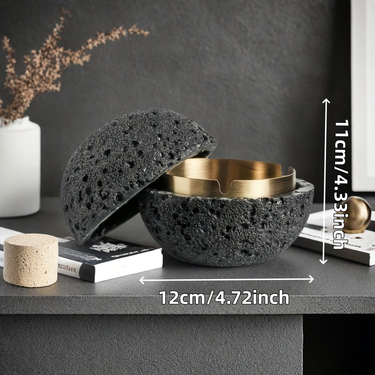 Cinzeiro Minimalista de Concreto com Tigela de Aço Inoxidável