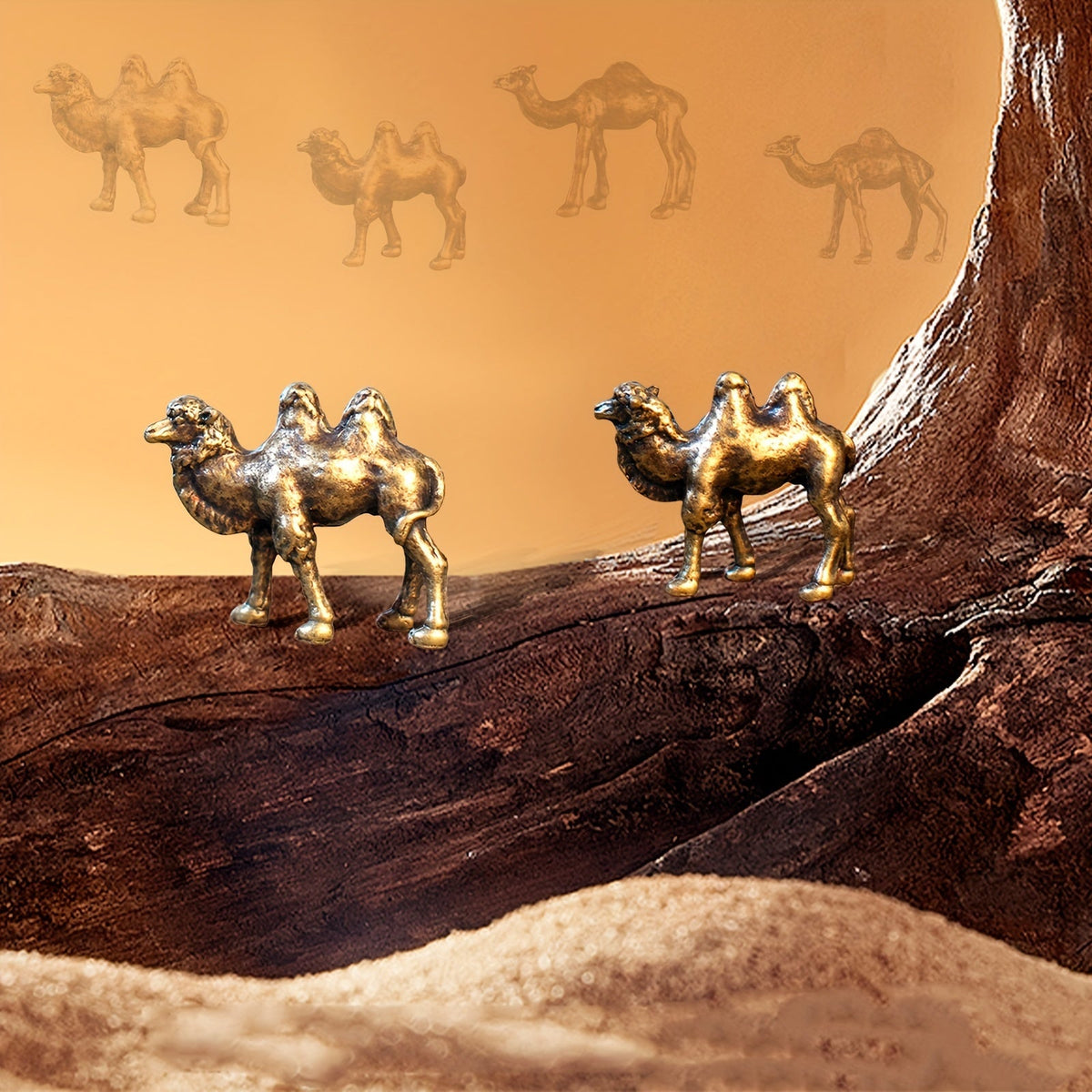 Conjunto Decorativo de Mini Camelos em Liga de Zinco Vintage