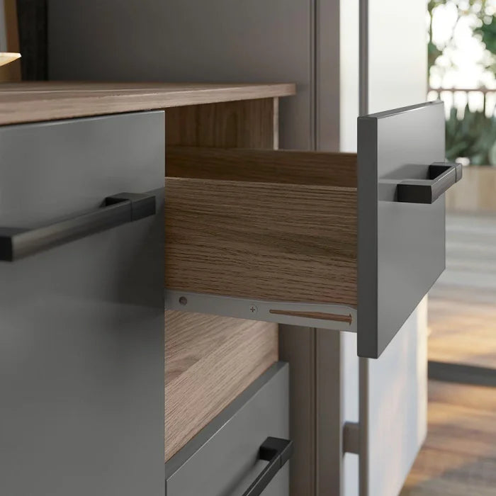 Cozinha Compacta Modulada Suspensa 7 Portas 2 Gavetas Juliete Cinza/Carvalho Nature/Chumbo Carvalho Nature/Chumbo