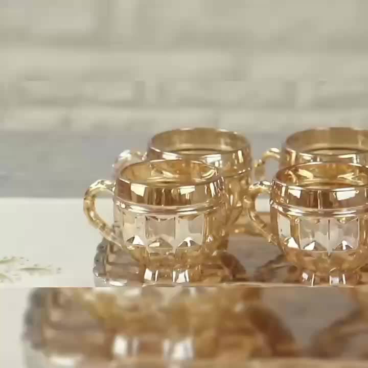 Conjunto de Xícaras Âmbar Luxo Cristal Dourado 260ml
