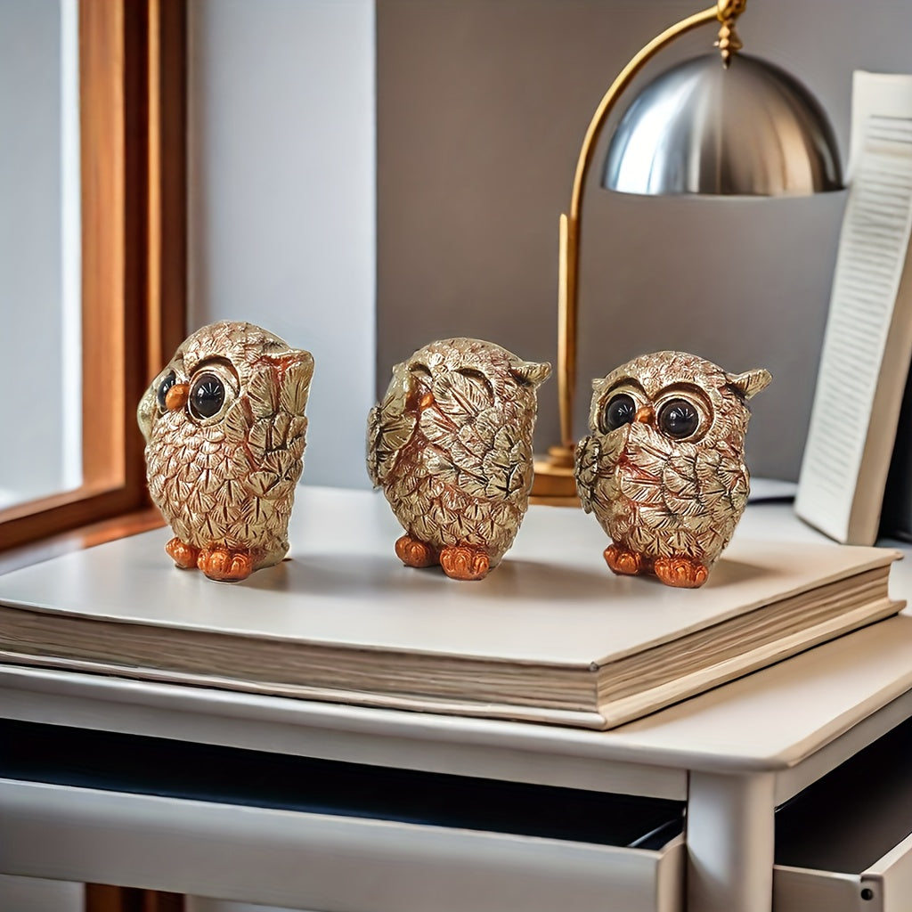 Estatuetas Decorativas de Coruja 'Não Veja, Não Ouça, Não Fale'
