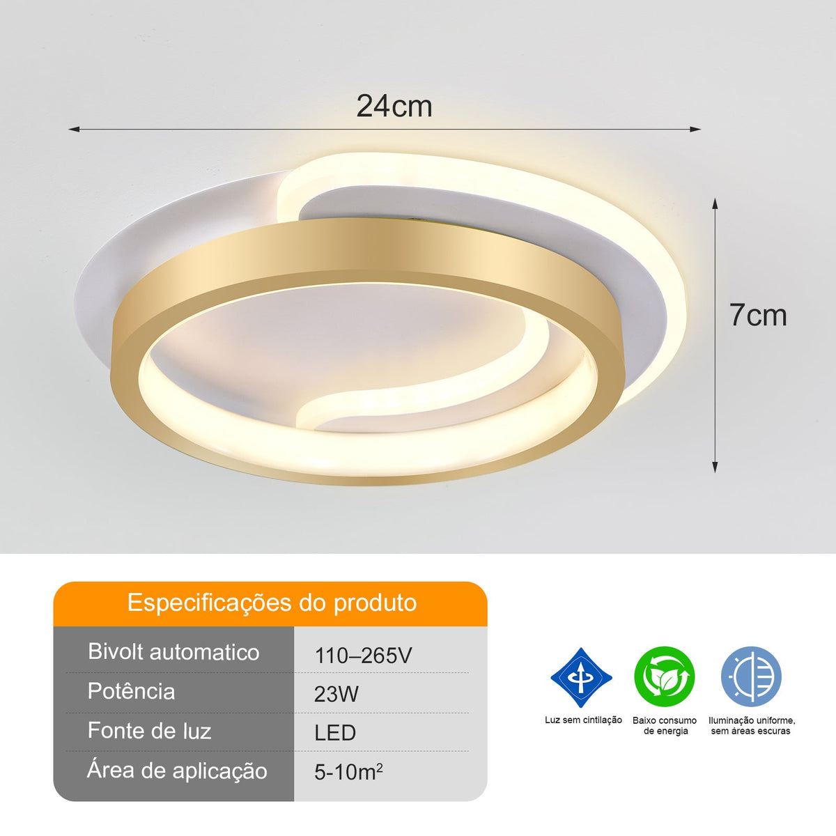 Luminária de Teto Moderna Ajustável 23W - Bivolt