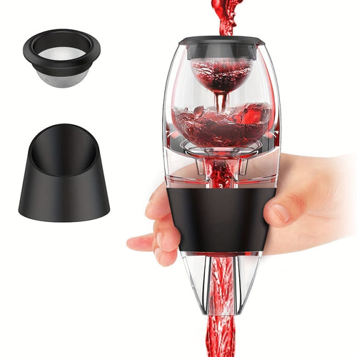 Aerador e Decantador de Vinho Preto com Acabamento Metálico