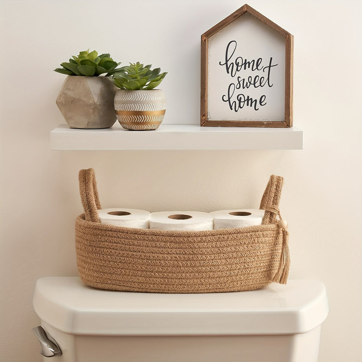 Cesta Decorativa Boho com Tassel para Papel Higiênico