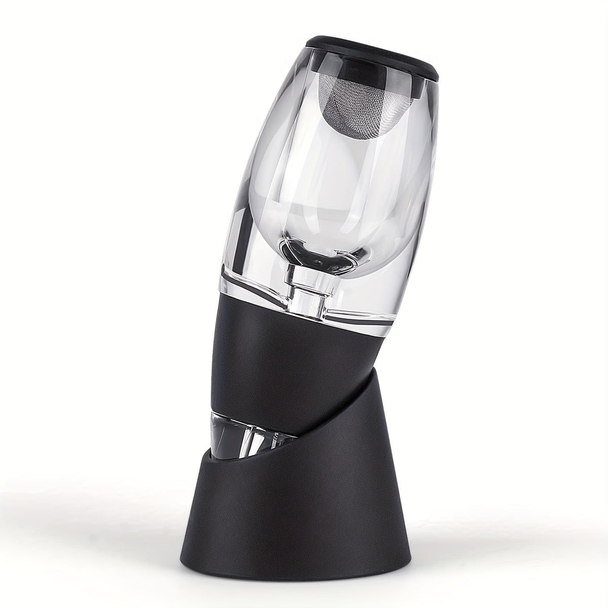 Aerador e Decantador de Vinho Preto com Acabamento Metálico