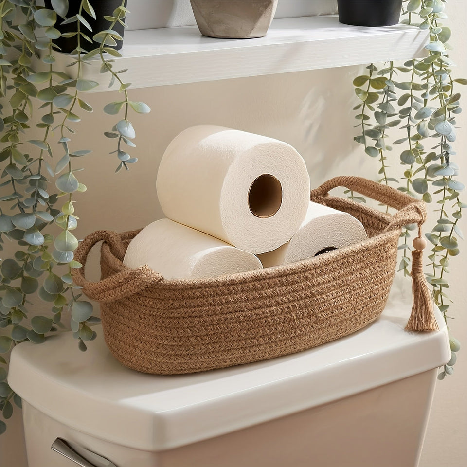 Cesta Decorativa Boho com Tassel para Papel Higiênico