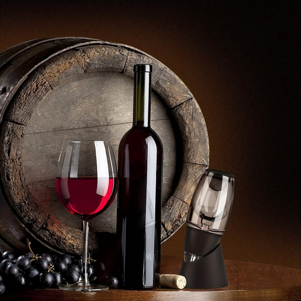 Aerador e Decantador de Vinho Preto com Acabamento Metálico