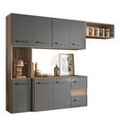 Cozinha Compacta Modulada Suspensa 7 Portas 2 Gavetas Juliete Cinza/Carvalho Nature/Chumbo Carvalho Nature/Chumbo