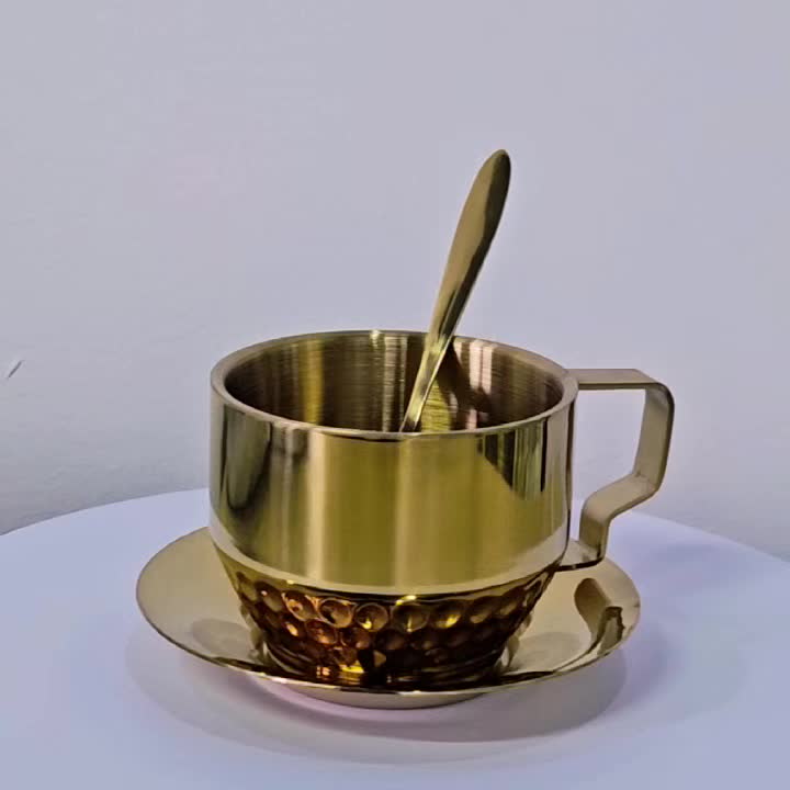 Conjunto Premium de Xícaras Douradas em Aço Inoxidável 150ml