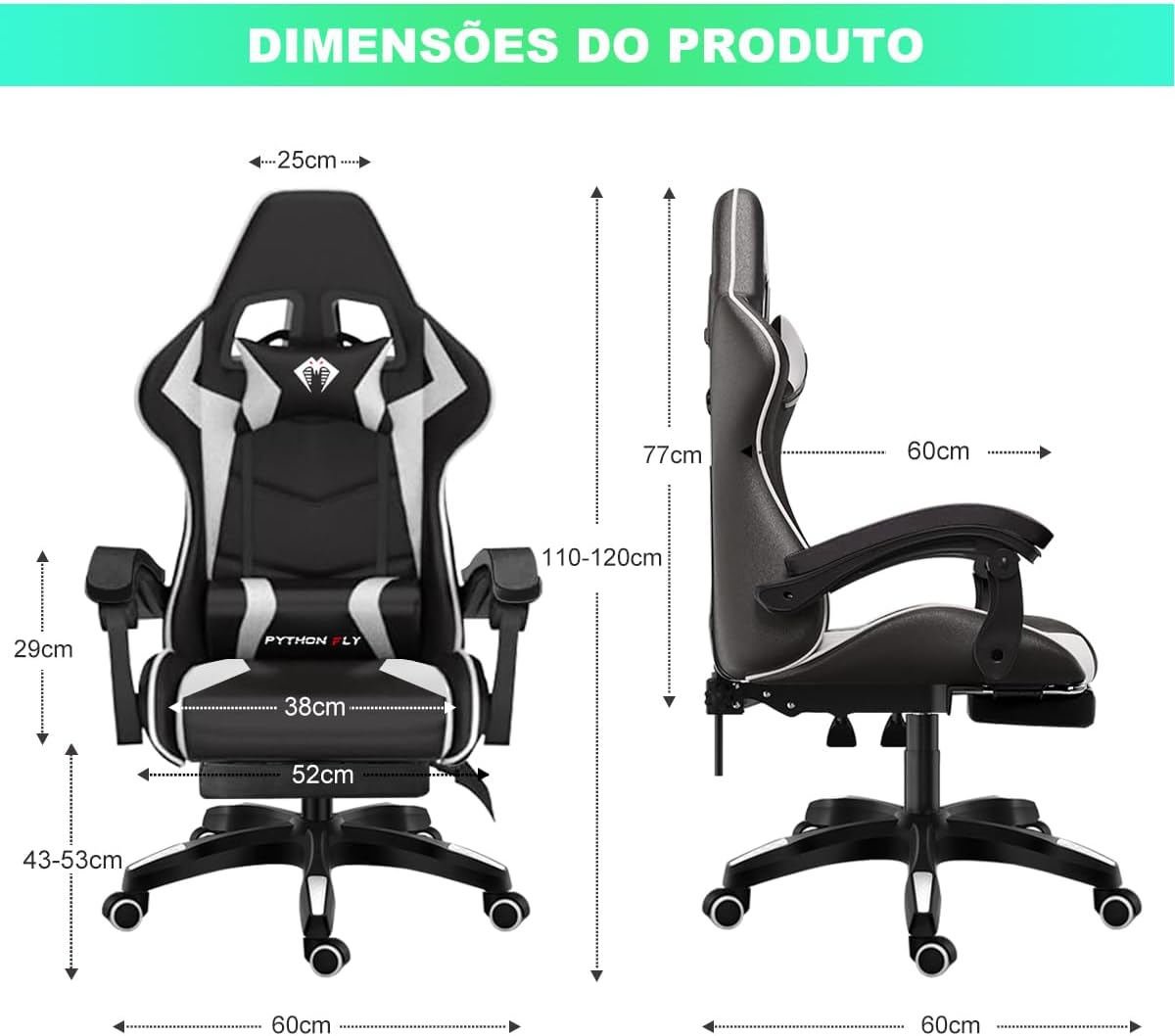 Cadeira Ergonomica Gamer Com Apoio Para Os Pés Branco