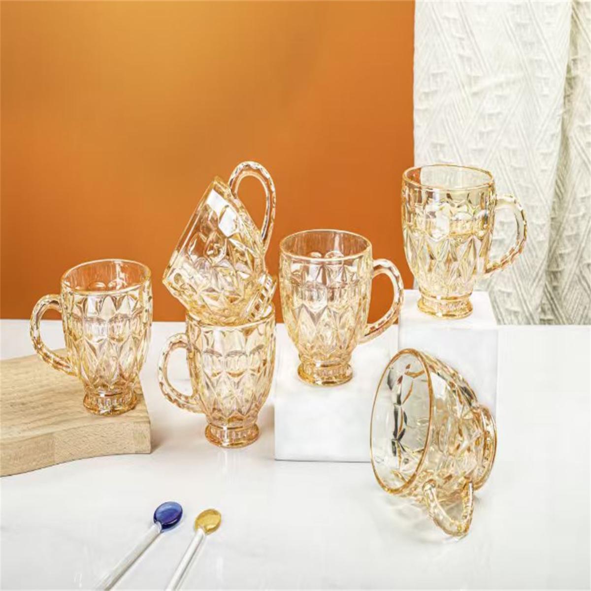 Conjunto de Xícaras Âmbar Luxo Cristal Dourado 260ml