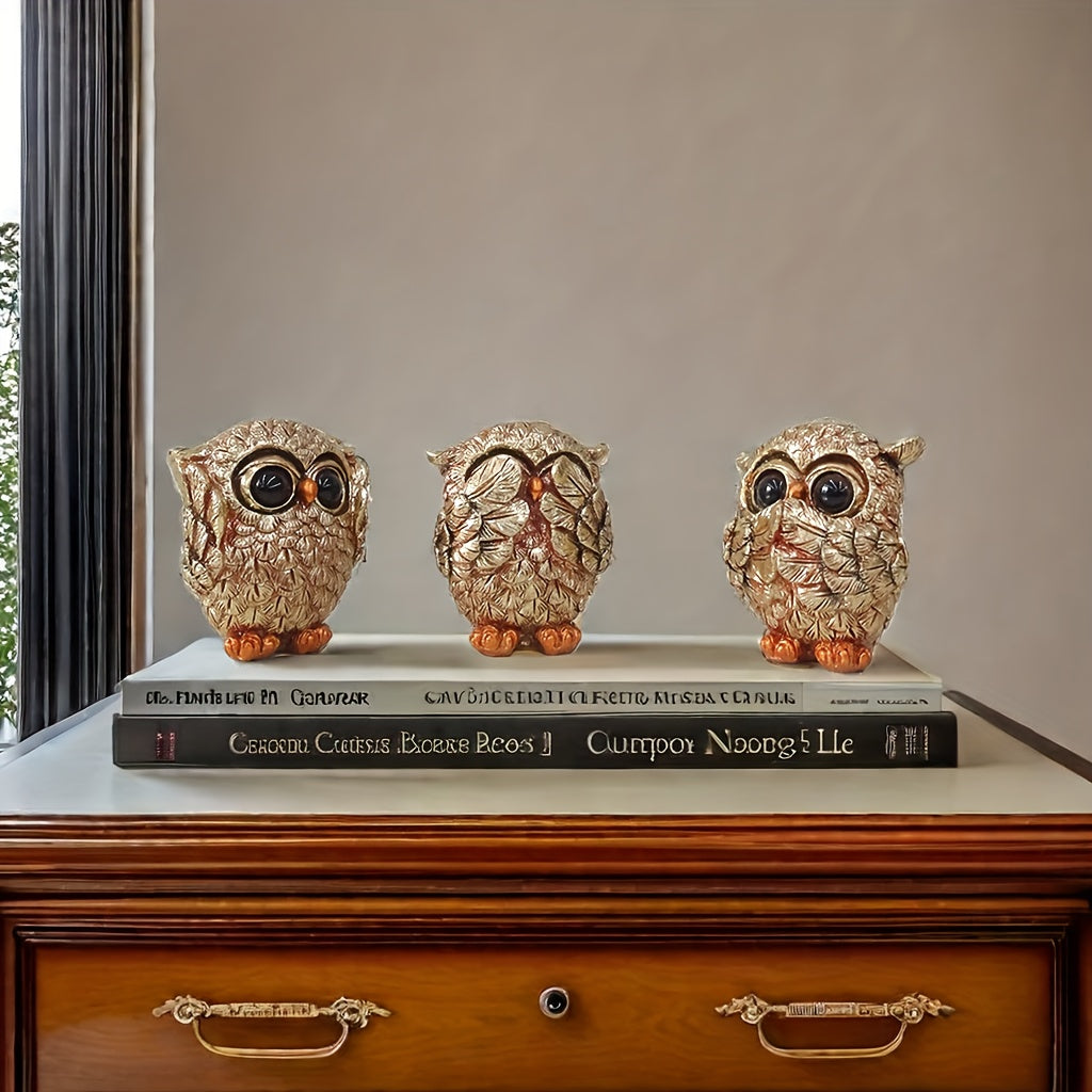 Estatuetas Decorativas de Coruja 'Não Veja, Não Ouça, Não Fale'