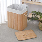 Cesto de Roupa Suja de Bambu com Tampa 72L Dobrável