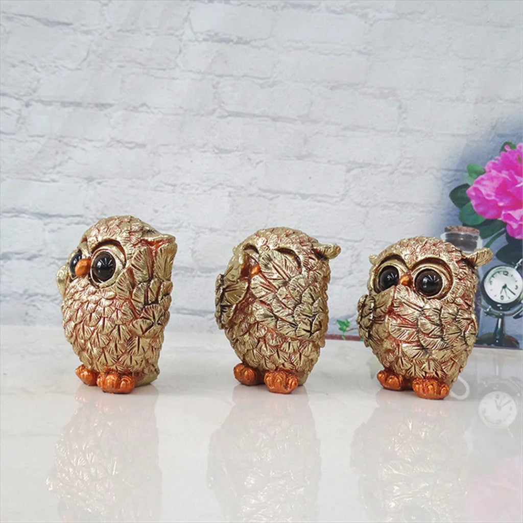 Estatuetas Decorativas de Coruja 'Não Veja, Não Ouça, Não Fale'