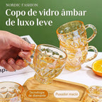 Conjunto de Xícaras Âmbar Luxo Cristal Dourado 260ml