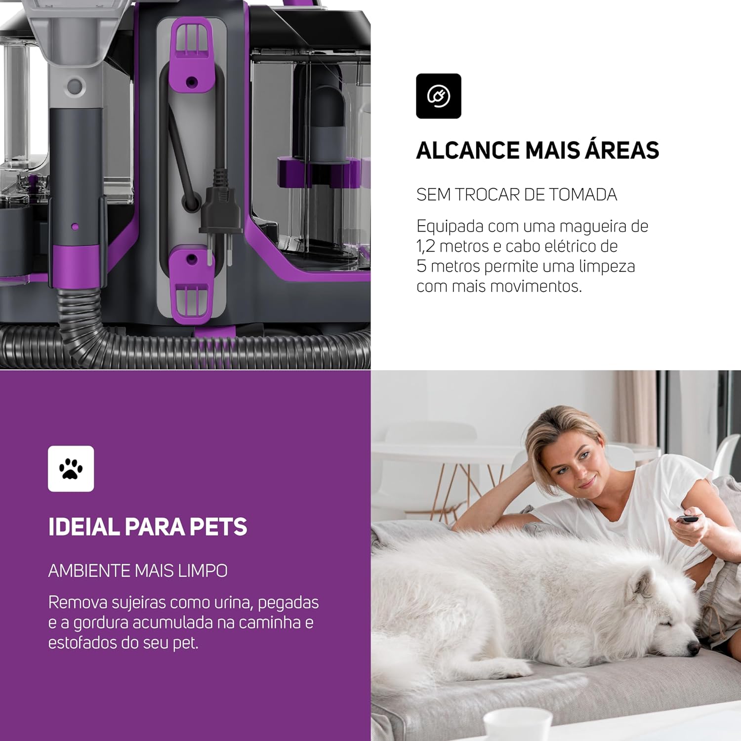 WAP Extratora Portátil Spot Cleaner W3, 3 em 1, Borrifa, Esfrega e Extrai, com Sistema de Autolimpeza, 1450W 127V