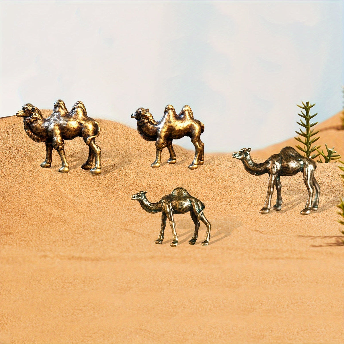 Conjunto Decorativo de Mini Camelos em Liga de Zinco Vintage