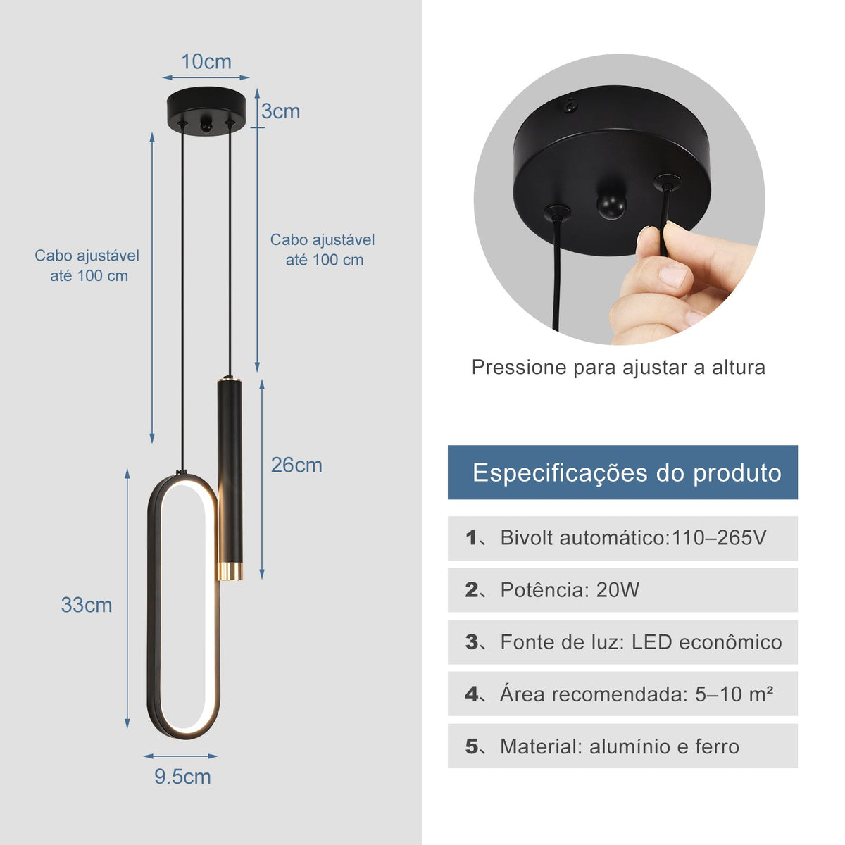 Luminária Pendente Oval Moderna LED 20W