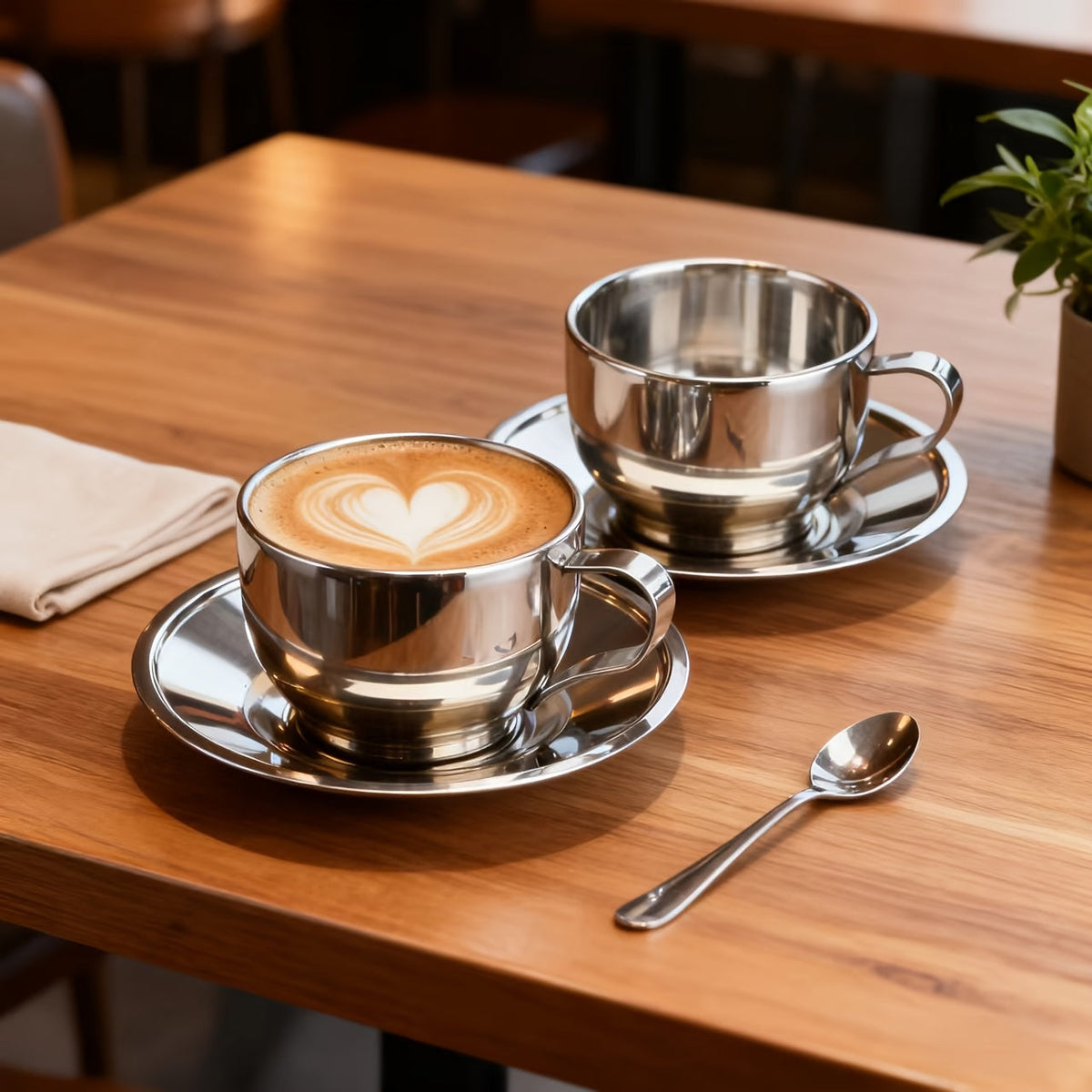 Conjunto de 3 Xícaras de Café em Aço Inoxidável 304 com Isolamento Duplo