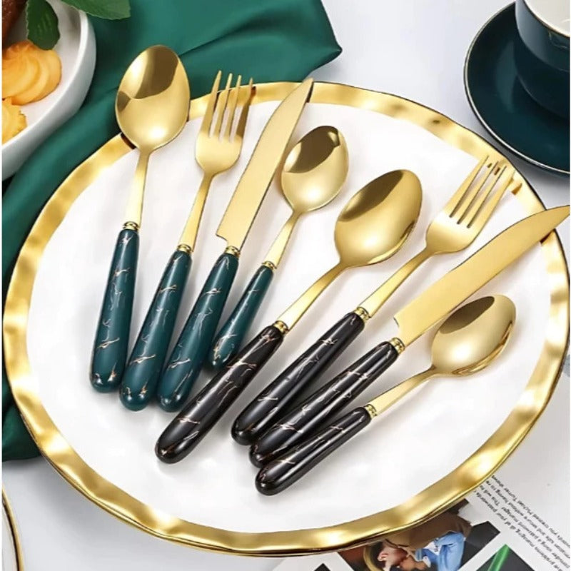 Conjunto de Talheres de Aço Inoxidável Luxo 24 Peças