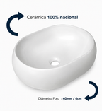 Cuba Para Banheiro Cerâmica Sobrepor Apoio Oval 45x35x13,5cm