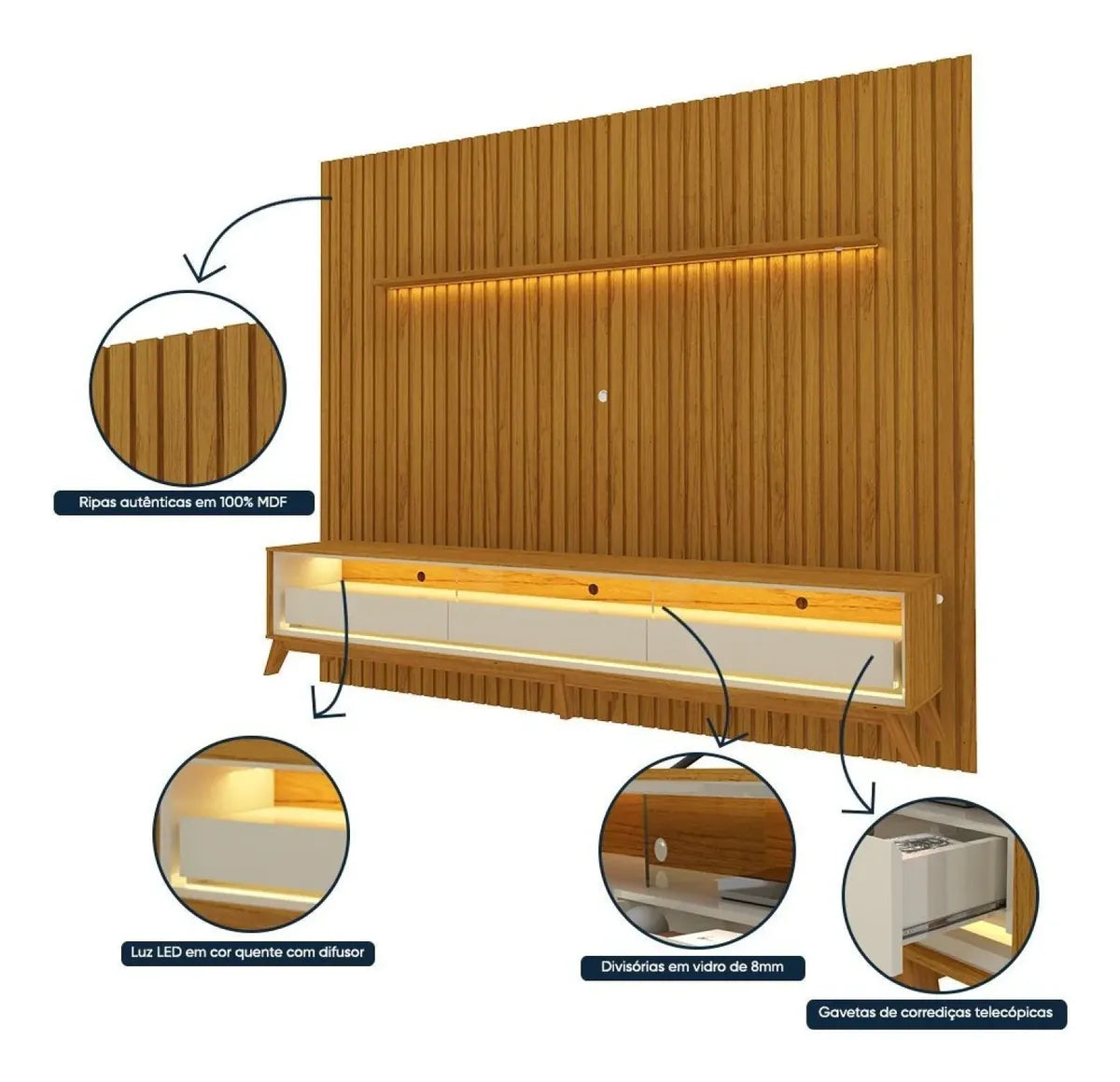 Rack Com Painel Para Tv Até 85 Polegadas Led 3 De