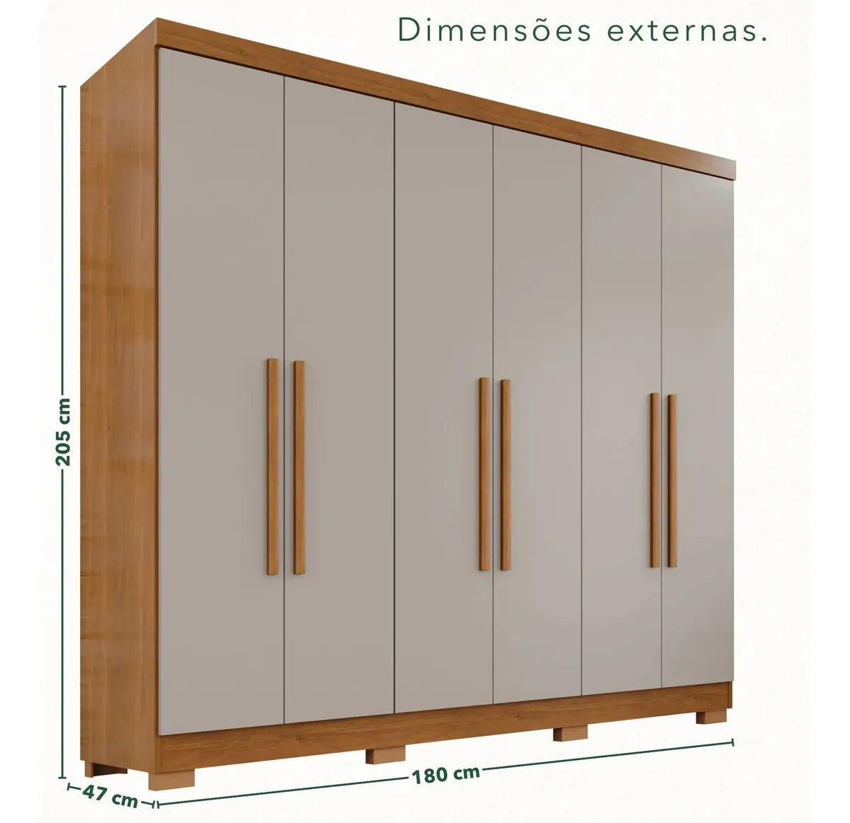 Guarda-roupa Casal 6 Portas 2 Gavetas França Espresso Móveis cor cinamomo off-white