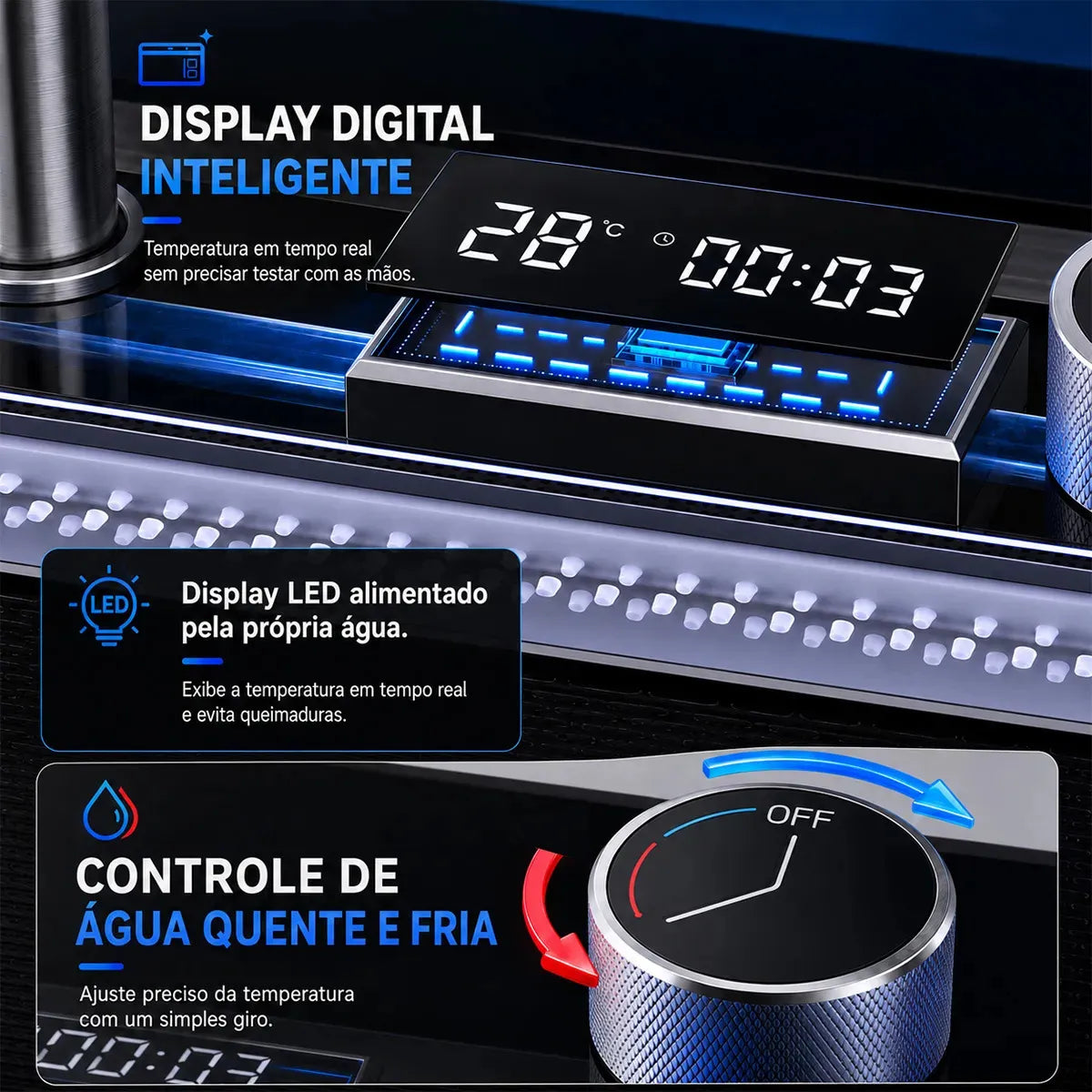 Cuba Gourmet de Aço Inox 304 com Torneira LED Digital e Acessórios Bokoptyr