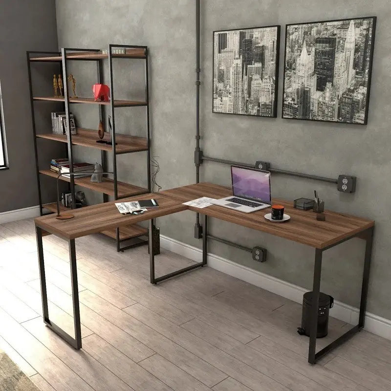 Mesa de Escritório em L Estilo Industrial 1,50mX1,50m Kuadra