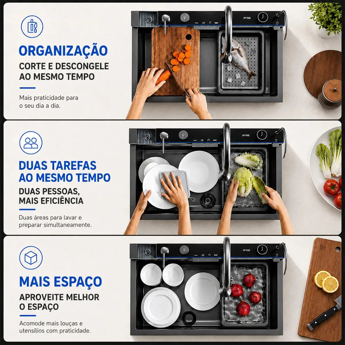 Cuba Gourmet de Aço Inox 304 com Torneira LED Digital e Acessórios Bokoptyr