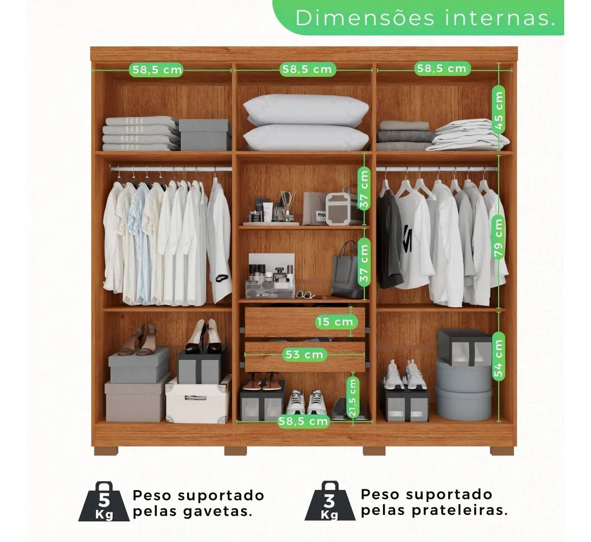 Guarda-roupa Casal 6 Portas 2 Gavetas França Espresso Móveis cor cinamomo off-white