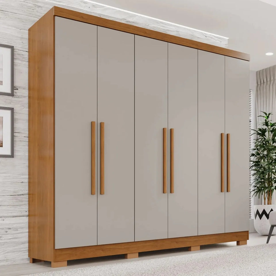 Guarda-roupa Casal 6 Portas 2 Gavetas França Espresso Móveis cor cinamomo off-white