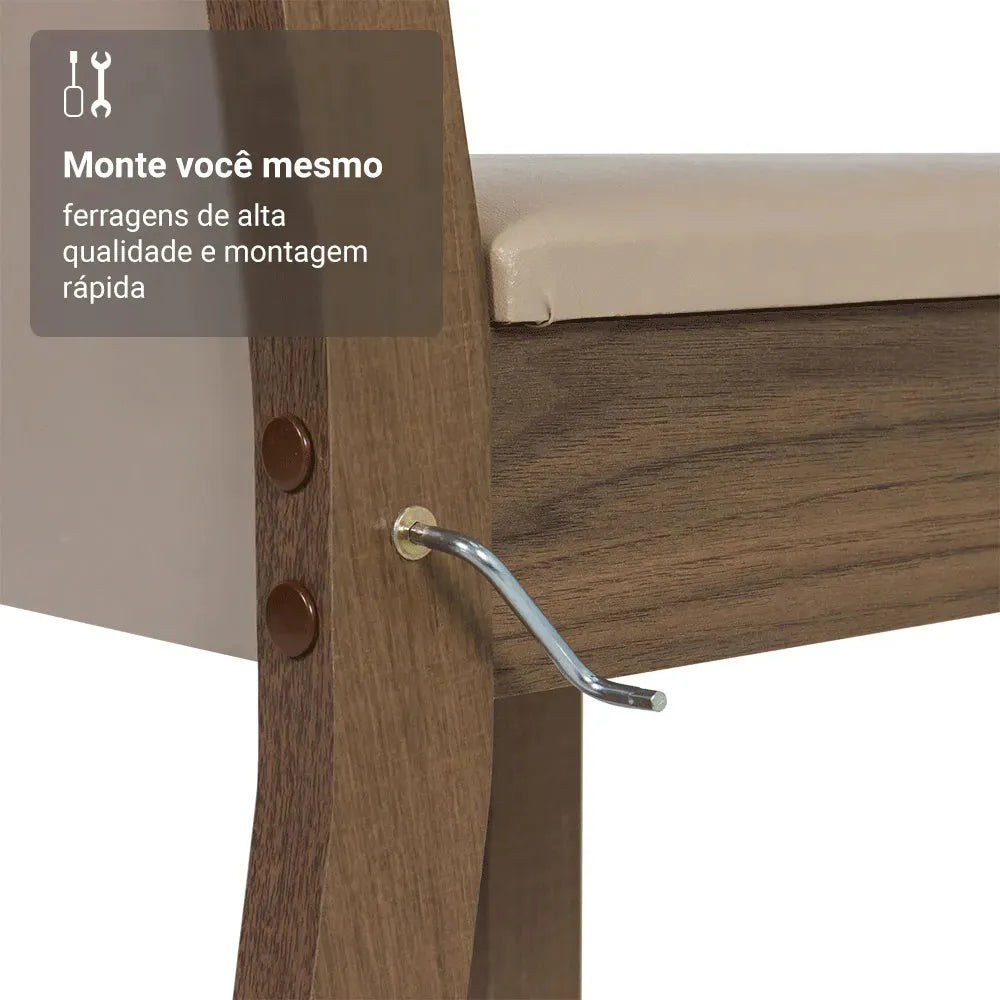 Kit 4 Cadeiras de Jantar Estofada Madesa Rustic/crema/pérola