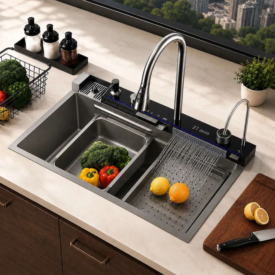 Cuba Gourmet de Aço Inox 304 com Torneira LED Digital e Acessórios Bokoptyr