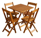 Mesa Dobrável Bistro 70x70 com 4 Cadeiras Madeira Maciça