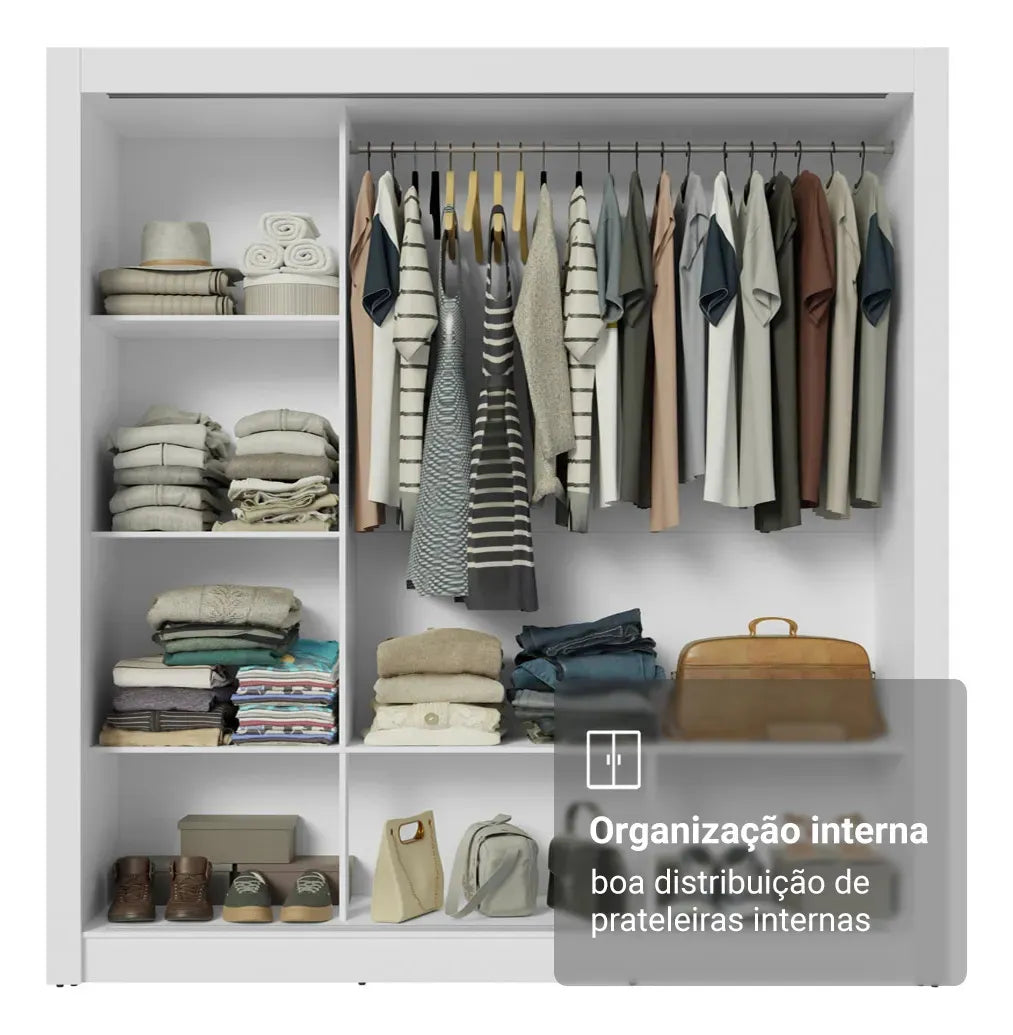 Guarda Roupa Casal Madesa Mônaco 3 Portas Correr Espelho Cor Branco 1093D81E