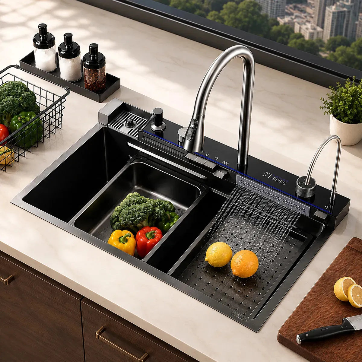 Cuba Gourmet de Aço Inox 304 com Torneira LED Digital e Acessórios Bokoptyr