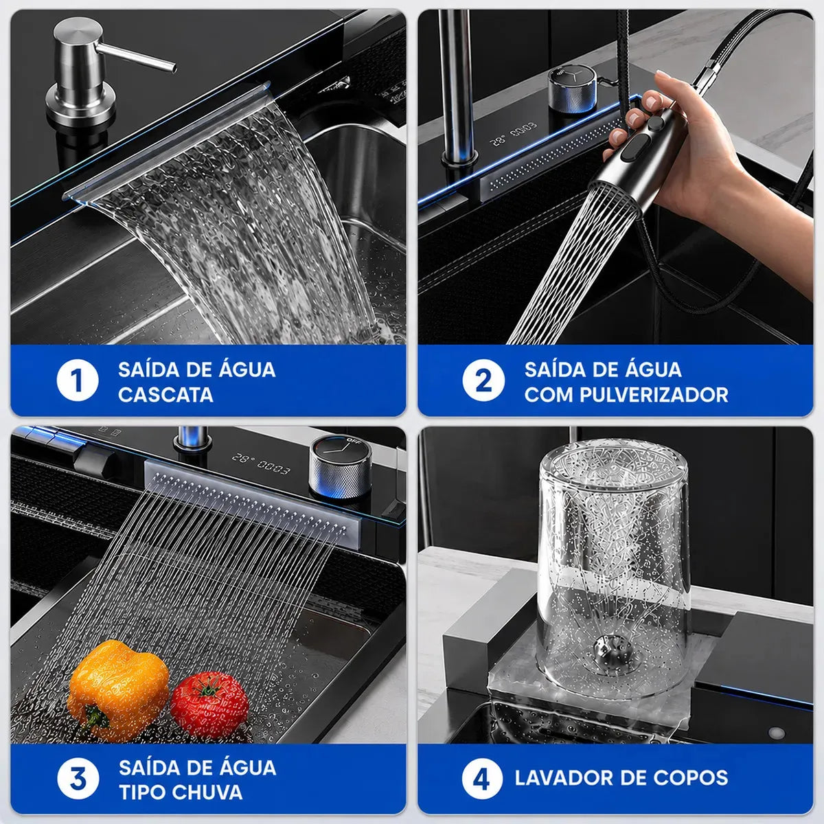 Cuba Gourmet de Aço Inox 304 com Torneira LED Digital e Acessórios Bokoptyr