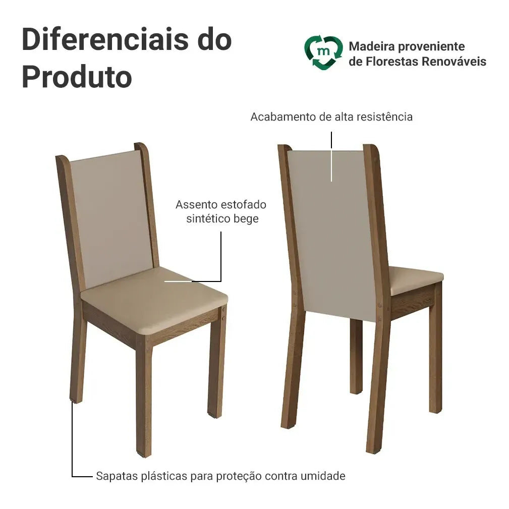 Kit 4 Cadeiras de Jantar Estofada Madesa Rustic/crema/pérola
