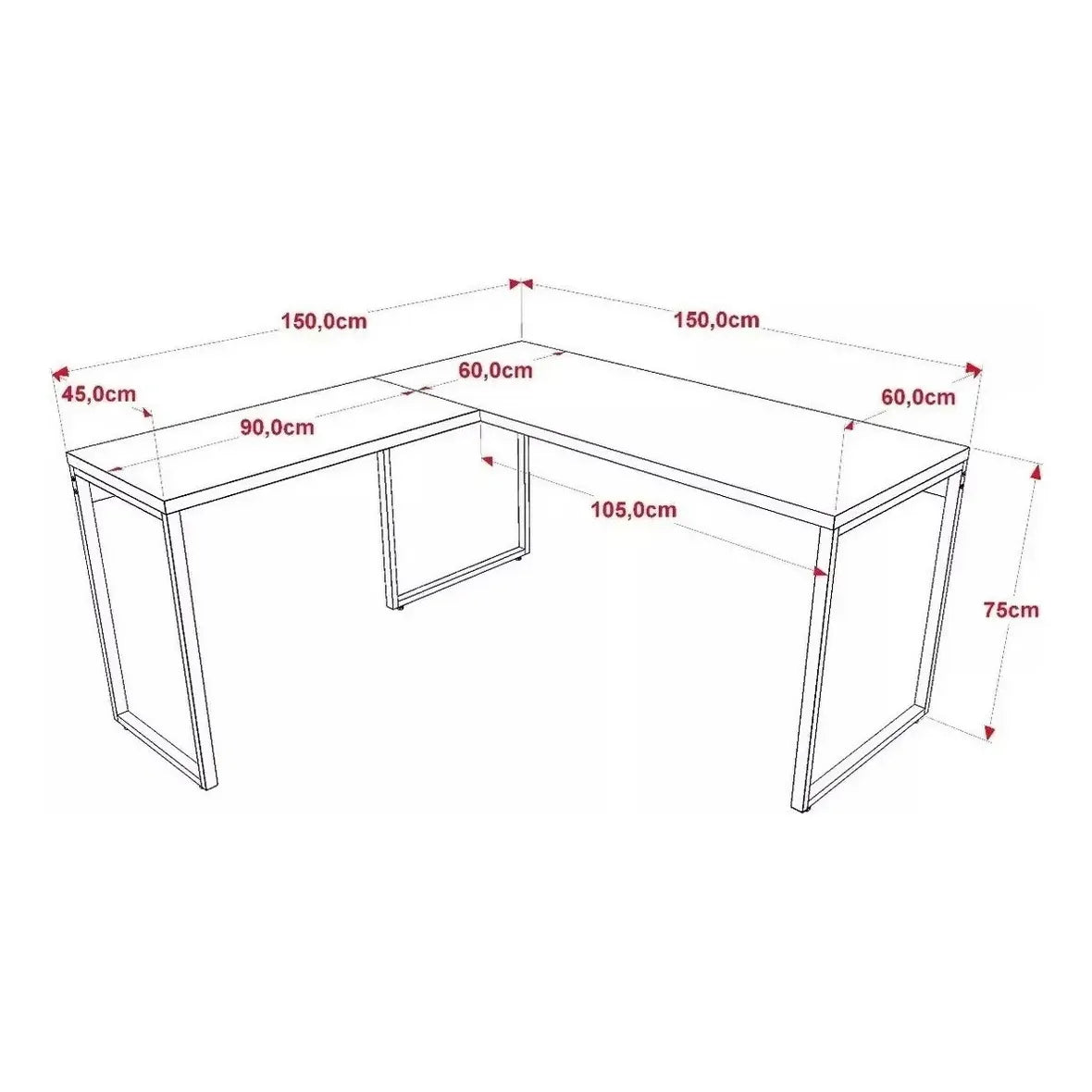Mesa de Escritório em L Estilo Industrial 1,50mX1,50m Kuadra