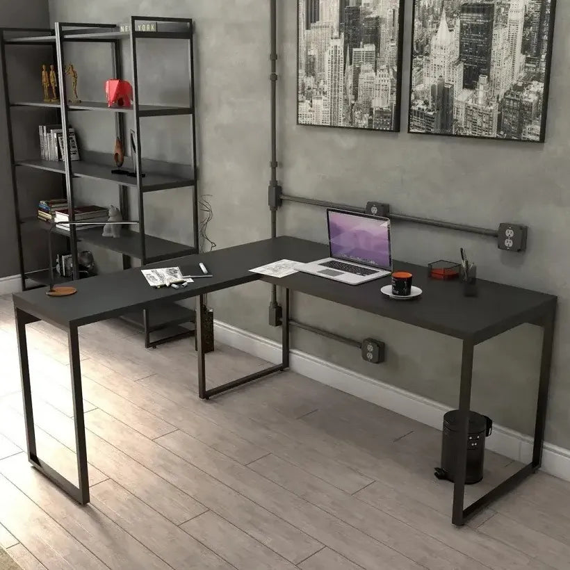 Mesa de Escritório em L Estilo Industrial 1,50mX1,50m Kuadra