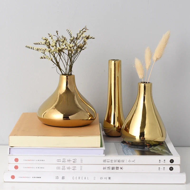 Vaso de Cerâmica Luxo Dourado para Decoração
