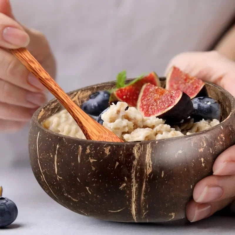 Tigelas de Coco Natural Reutilizáveis com Colher