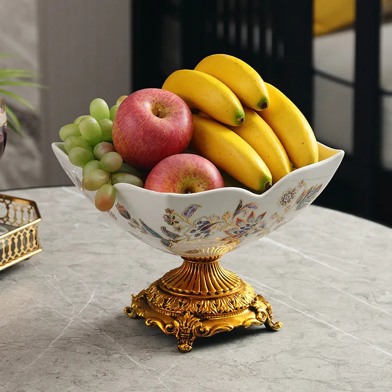 Fruteira Cerâmica Luxo com Pés Altos